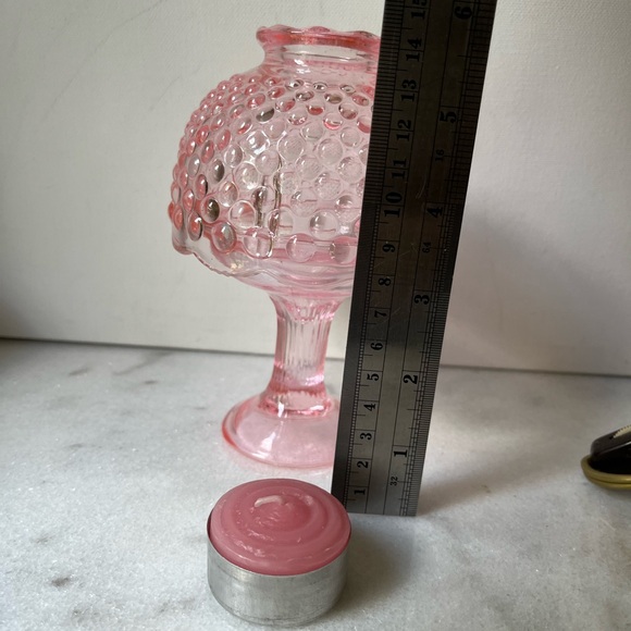 Vintage pink fairy lamp hobnail design candle holder 5.5” - Picture 12 of 12